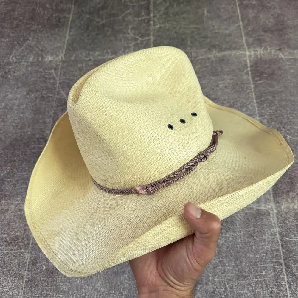 Men's Vintage 80's Cordray's Corral Genuine Shantung Beige Cowboy Hat Sz 6 7/8